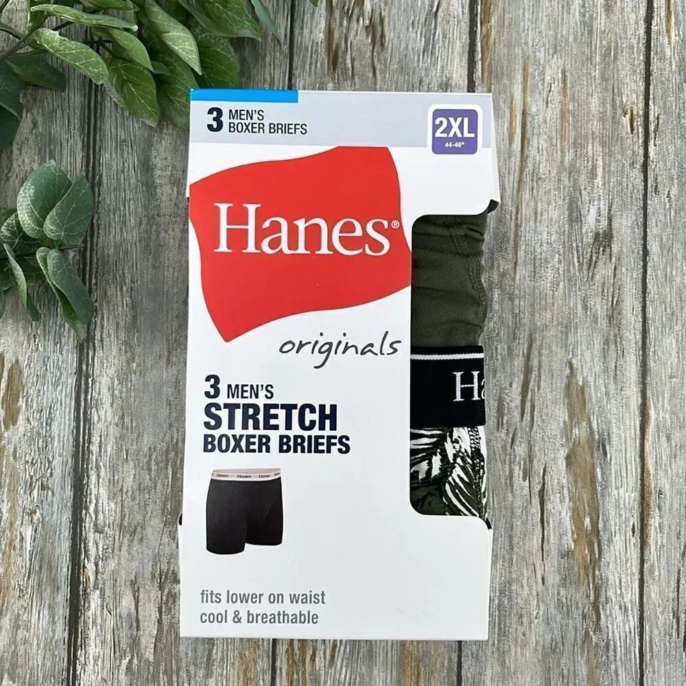 Hanes Originals Boxer Briefs, Moisture-Wicking Stretch Cotton 3-Pack Size 2XL